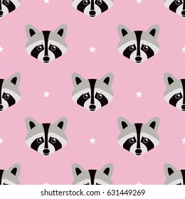 Seamless raccoon pattern in flat graphics. Raccoon vector Illustration.