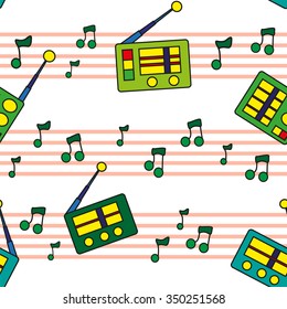 Seamless radio patten with stave and notes