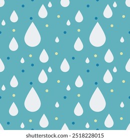 seamless rain drops pattern on blue background. Flat design. Vector illustration.