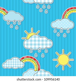 Seamless rain pattern with sun and rainbows