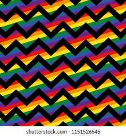 Seamless Rainbow Black Zig Zag Lines Vector Pattern