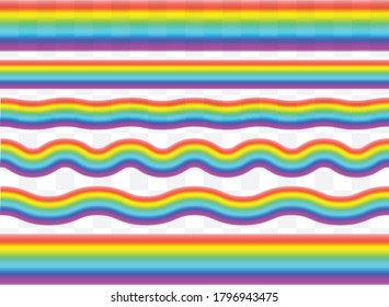 Seamless Rainbow Borders, Spectrum Lines on Transparent Background. Gay Tolerance Symbols, Rainbow Vector Illustration