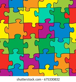 Seamless rainbow cartoon puzzle background or pattern