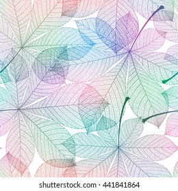 Seamless rainbow chestnut leaves pattern. Vector abstract illustration.