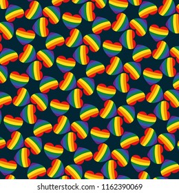 Seamless Rainbow Colored Heart Circles Rainbowflag Deep Blue Background Vector Pattern