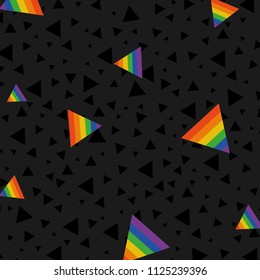 Seamless Rainbow Colored Triangle Symbols Black Triangle Background Vector Pattern