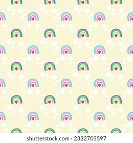 Seamless rainbow cute pastel colors and white dot on cream background for wallpaper, fabric, clothing,backdrop,texture, wrapping paper, notebook cover ,curtain,pillow case and stationary.