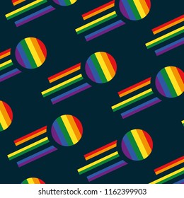 Seamless Rainbow Flag Comet Deep Blue Background Vector Pattern