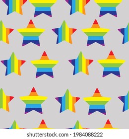 Seamless rainbow pattern of bright striped stars on a gray background vector illustration for design