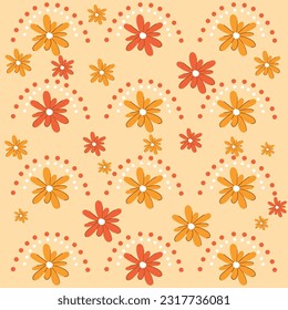 Seamless rainbow pattern in colors and groovy style, 60s and 70s design. Beige background. trendy style. Doodle. Vector stock illustration.