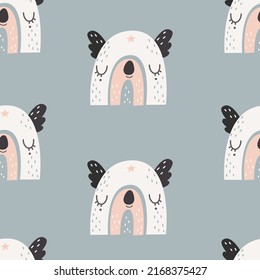 Seamless rainbow pattern with koala face. Vector illustration
