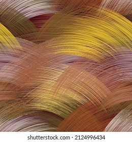 Seamless rainbow pattern with wavy  horizontal rows of intersecting  grunge striped arc elements for web design