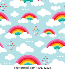 Seamless Rainbow Sky An Hearts Ion The Clouds Illustration Background Pattern In Vector