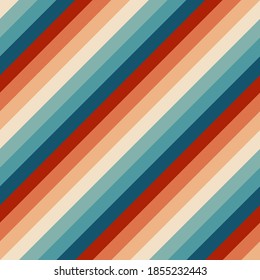 Seamless rainbow stripes pattern. 80s art retro rainbow vector illustration. Abstract rainbow background, turquoise and orange retro colors 1970s.