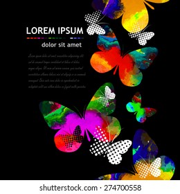 Seamless rainbow watercolor background with butterflies. Vector