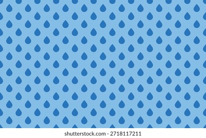 Nahtloses Regentropfenmuster mit blauen Wassertropfen auf blauem Hintergrund, flache Vektorgrafik für Regen- und Wetterkonzept, Oberflächengestaltung, Tapete, Textil, Wickelpapier und abstrakter grafischer Einsatz