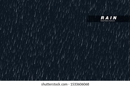 Seamless rainfall texture. Rain drop. Vector isolated on dark background