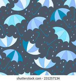 seamless rainy pattern with umbrellas and raindrops 