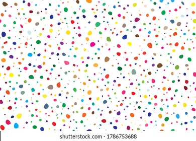 Seamless Random Art. Yellow Vector Spot Polkadot. Color Dot. Pink Random Background Color. Small Pattern Cute Summer. Rainbow Party Polka Background. Seamless Eps Dot Texture. Abstract Holiday Icon.