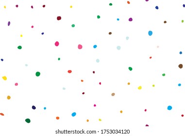 Nahtloser Zufallspunkt. Kleiner Retro-Farbhintergrund. Blauhelle Explosionsfarbe. Orange Vector Spot Confetti. Polka Dot. Rainbow-Muster-Kreisel. Abstrakter Ferienball. Geometrisches Ink Dot Konzept.