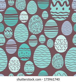Seamless random easter eggs pattern in mint and brown color.