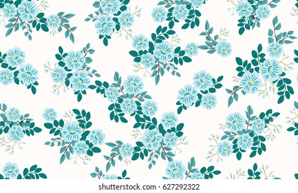Seamless random folk pattern in small wildflowers. Country style millefleurs. Floral meadow background for textile, wallpaper, pattern fills, covers, surface, print, gift wrap, scrapbooking, decoupage