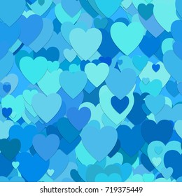Seamless random heart pattern background - vector design from hearts in light blue tones with shadow effect
