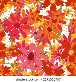 Seamless random layered floral print fabric pattern. Abstract flowers surface pattern