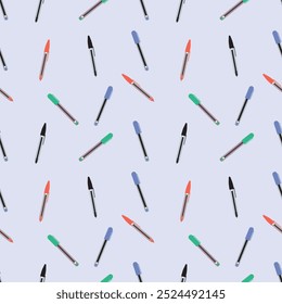 A seamless random pattern of ballpen on a blue background in a school object minimal concept, Vector