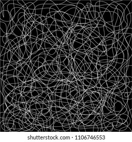 Seamless random spline pattern vector. Design hair line white on black background. Design print for wallpaper, textile, fabric, background. Set 3