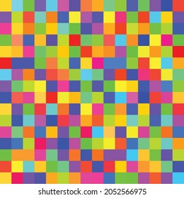 Seamless random squares, mosaic tiles pixelated, pixels colorful vibrant, vivid background pattern. blocks repeatable checker. tileable texture