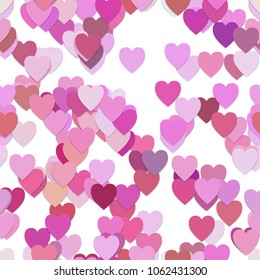 Seamless random valentines day pattern background - vector graphic from hearts in pink tones with shadow effect