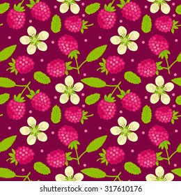 Seamless raspberry pattern on color background 