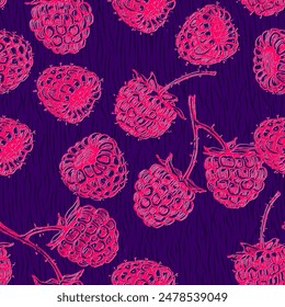 Seamless raspberry pattern with summer berries background. Spring cover, tropical wallpaper texture, backdrop, wedding invitation