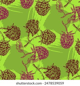 Seamless raspberry pattern with summer berries background. Spring cover, tropical wallpaper texture, backdrop, wedding invitation