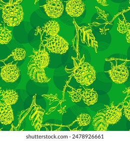 Seamless raspberry pattern with summer berries background. Spring cover, tropical wallpaper texture, backdrop, wedding invitation