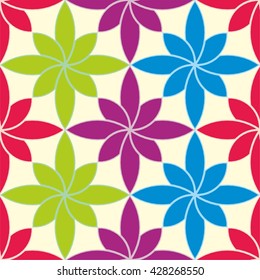 Seamless raster geometric pattern with flowers. Background with decorative ornament . Series of Decorative and Ornamental Seamless Patterns.