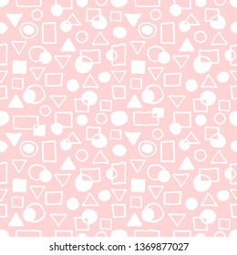 Seamless raster geometrical pattern. Pink endless background with hand drawn circles, square, triangle, rectangle. Graphic illustration. Print for cover, fabric, wrapping, background.