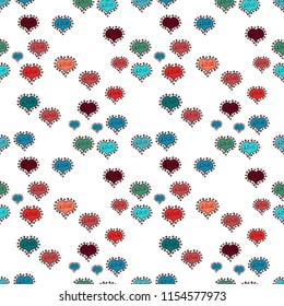 Seamless raster love pattern with hearts. Endless background with hand drawn figures on white, blue and black colors. Vector illustration. Pattern for wrapping, cover, background, surface print.