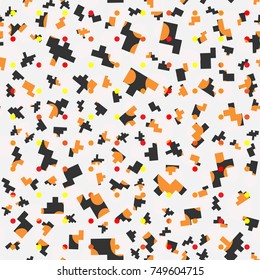 Seamless Raster of Pixel Art with Abstract Background Made of Geometric Shapes, Tetris Pixel Effect, 8 Bit Design, Ideal for Children Room Decoration, Wrapping, Baby Shower, Banners, Backgrounds