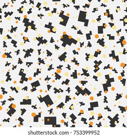 Seamless Raster of Pixel Art with Abstract Background Made of Geometric Shapes, Tetris Pixel Effect, 8 Bit Design, Ideal for Children Room Decoration, Wrapping, Baby Shower, Banners, Backgrounds