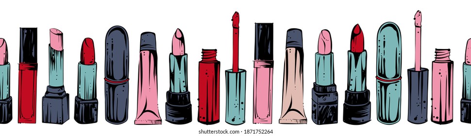 Patrón sin fisuras de diversos labios y brillo de labios, vector, color