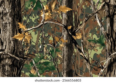 Seamless Real Tree Camouflage Pattern for Military Uniforms and Hunting Gear