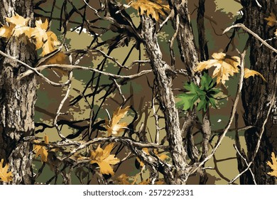 Seamless Real Tree Forest Camouflage Design for Hunting and Military Gear