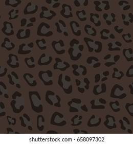 Seamless realistic animal pattern. Imitation of skin of black leopard, panther. Black and grey spots on brown background.