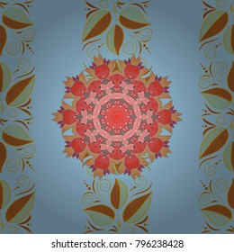 Seamless realistic blue, brown and orange Leaves Pattern Background Bright Nature Foliage Movement for Poster. Leaves on blue, brown and orange background. Vector illustration.