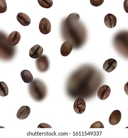 Seamless realistic coffee beans. Vector illustration isolated on white background.