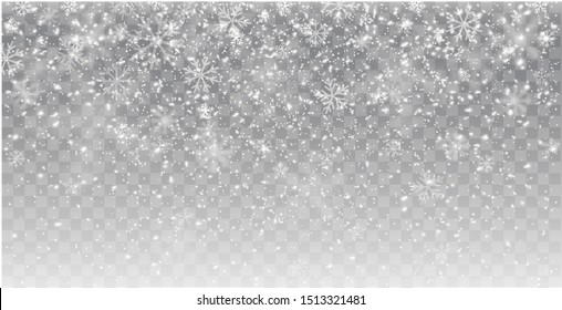 Seamless realistic falling snow or snowflakes. Isolated on transparent background - stock vector.