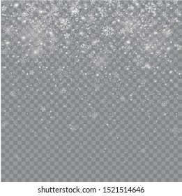 Seamless realistic falling snow or snowflakes. Isolated on transparent background - stock vector.