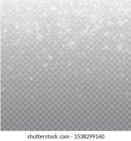 Seamless realistic falling snow or snowflakes. Isolated on transparent background - stock vector.